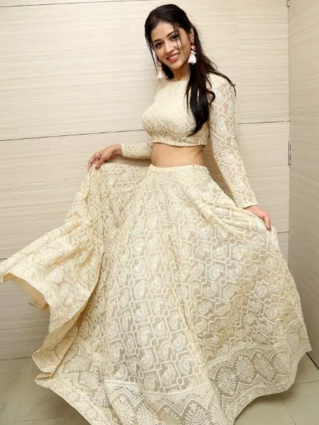 White Color Designer Georgette Lehenga Choli With Heavy Embroidery and Can Can