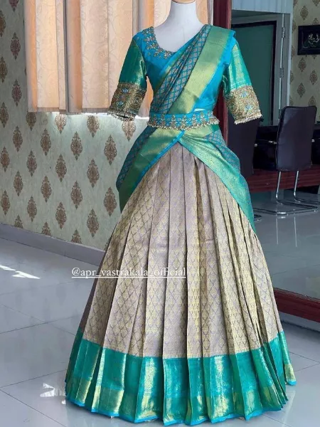Buy Nila Girl's South Indian Traditional tissue ckeck Pattu Pavada Lehenga  Choli Dress (2-3 Years) at Amazon.in