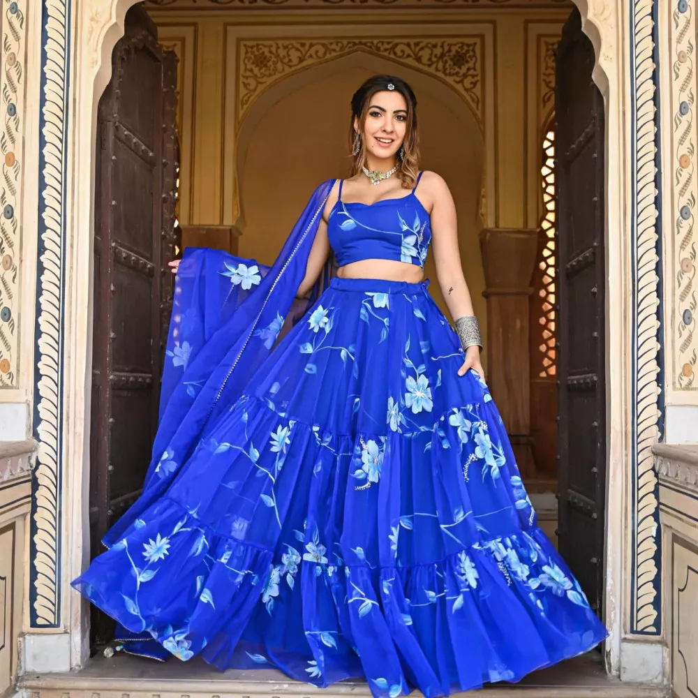 Blue Color Printed Party Wear Lehenga