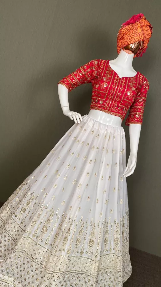 LOOKNBOOK ART White & Red Sequinned Semi-Stitched Lehenga & Unstitched  Blouse With Dupatta Price in India, Full Specifications & Offers |  DTashion.com