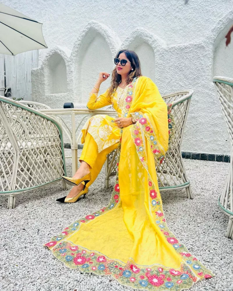 Kurta Palazzo Dupatta Set Fully Stitched Salwar Kameez Dress Cotton  Tradition Diwali Set - AliExpress