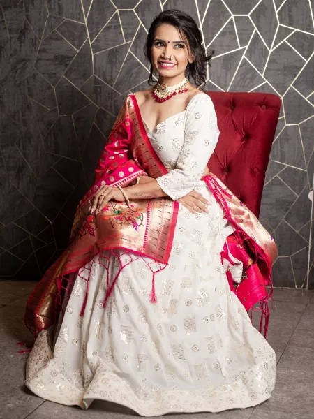 Prominent White Color Lehenga Choli in Georgette With Sequins and Thread Work