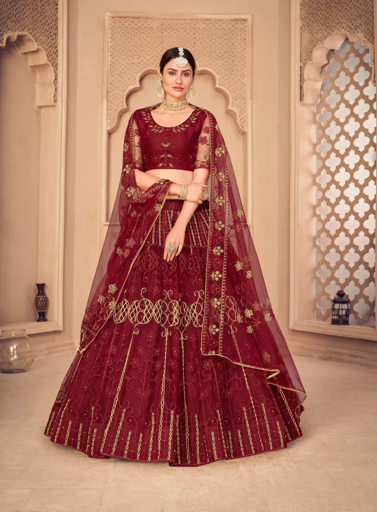 Bridal Lehengas : Designer maroon pure silk heavy embroidered ...