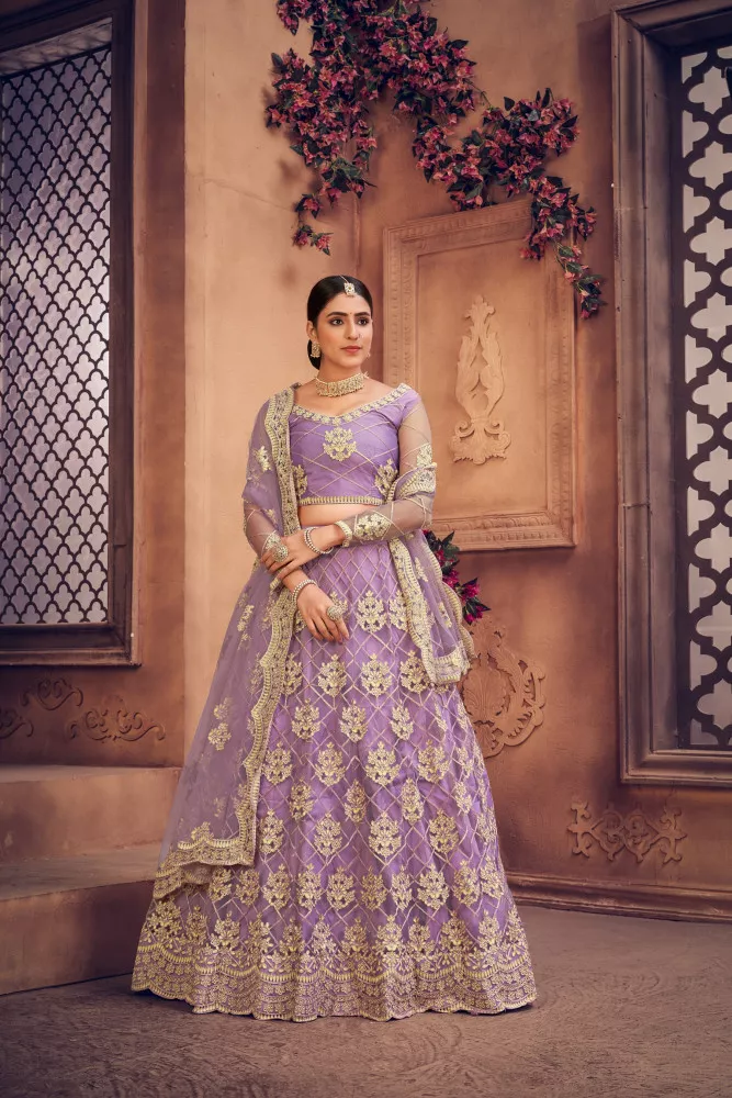 Light Purple Bridal Lehenga Choli in Nylon Net With Big Flair and Beautiful  Blouse in USA, UK, Malaysia, South Africa, Dubai, Singapore