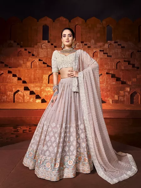 Peach Color Bridal Lehenga Choli in Georgette With Sequins Embroidery Work