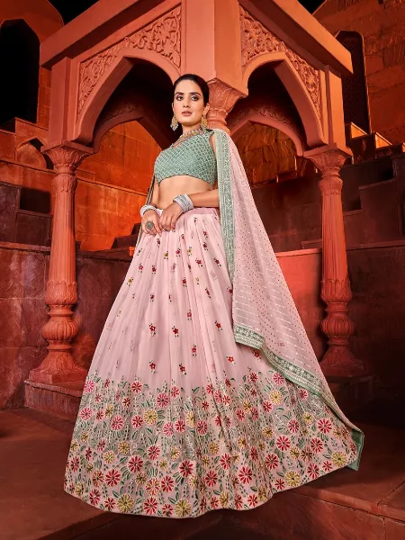 Light Pink Color Bridal Lehenga Choli in Georgette With Sequins Embroidery Work
