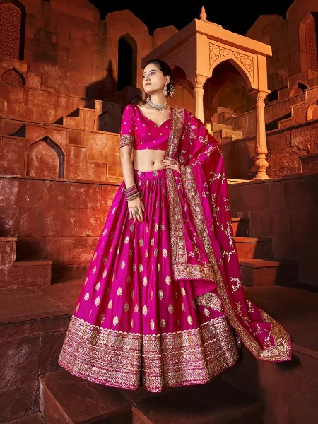 Rani Pink Color Bridal Lehenga Choli in Rajwadi Sana Silk With Sequins Embroidery Work