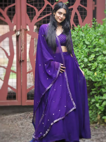 Purple Color Georgette Lehenga Choli With Sequence Work and Dupatta