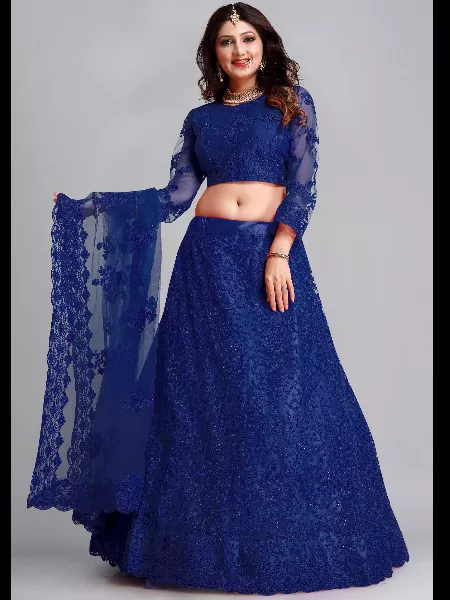 Blue Color Bridal Lehenga Choli in Heavy Net with Embroidery and Stone Work