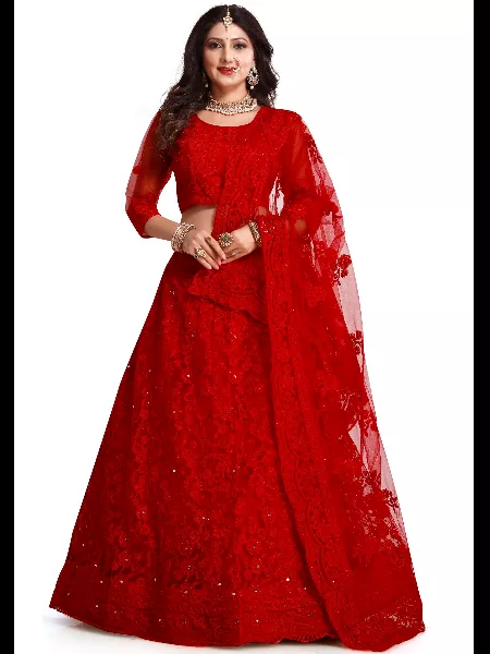 Gorgeous Red Color Bridal Lehenga Choli in Heavy Net with Embroidery and Stone Work