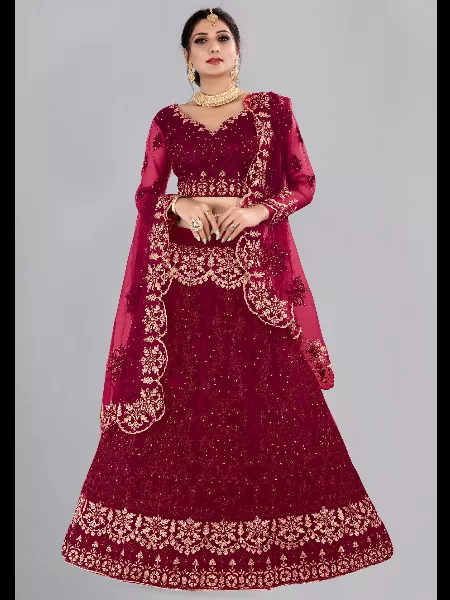 Maroon Color Bridal Lehenga Choli in Heavy Net with Embroidery and Stone Work