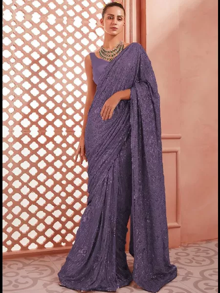 Saree Wedding Indian Party Wear Designer Sequence Sari Bollywood