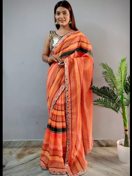 Multi Color Vichitra Silk Saree With Heavy Work Readymade Blouse