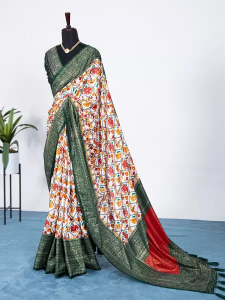 Patola Saree in Dola Silk Fabric With Geometric Design and Foil Work