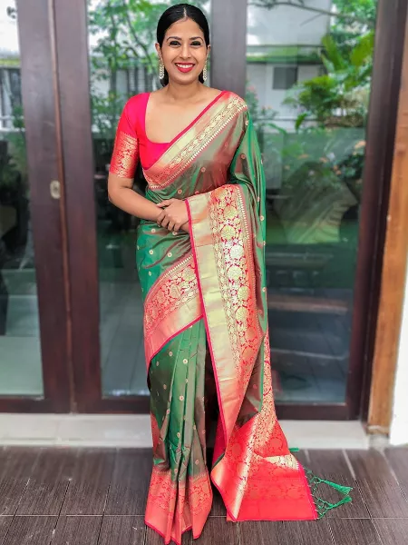 Green Color Banarasi Soft Silk Saree Enriched With Weaving Zari Work