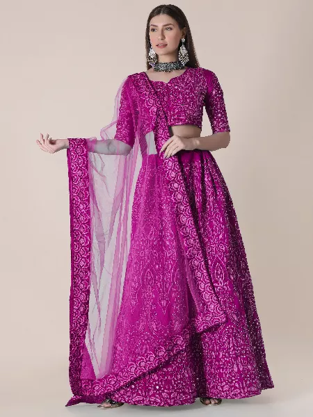 Embroidered Taffeta Silk Lehenga in Purple With Resham Zari and Stone Work