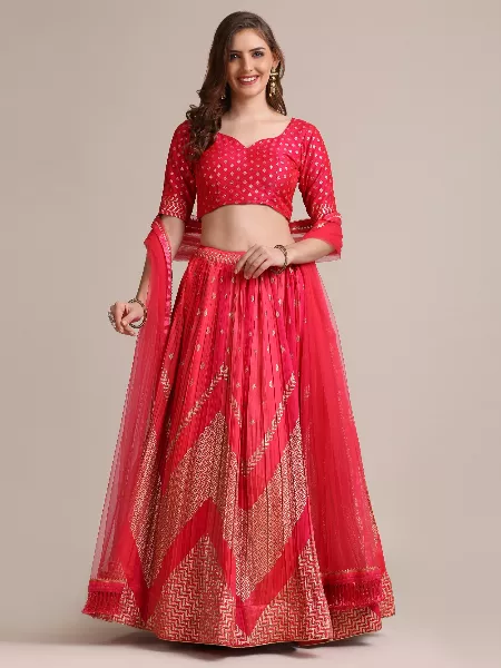 Pink Color Woven Art Silk Jacquard Lehenga Choli for Bridal Indian Wedding Lehenga Choli