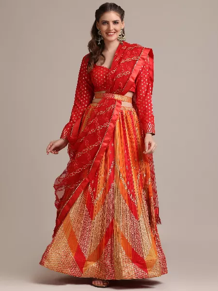 Orange Color Woven Art Silk Jacquard Lehenga Choli for Bridal Indian Wedding Lehenga Choli