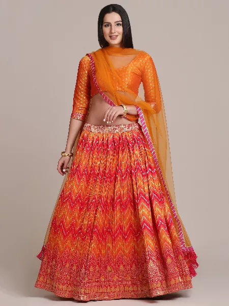 Orange Color Woven Art Silk Jacquard Lehenga Choli for Bridal Indian Wedding Lehenga Choli