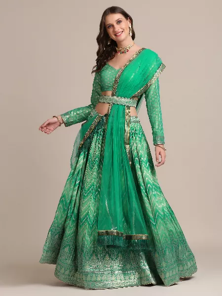 Green Color Woven Art Silk Jacquard Lehenga Choli for Bridal Indian Wedding Lehenga Choli