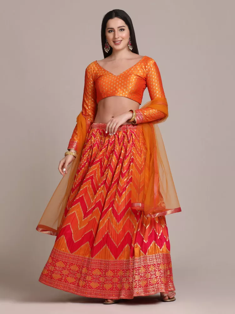 Deep Pink And Orange Elegant Designer Partywear Lehenga Choli – Fashionfy