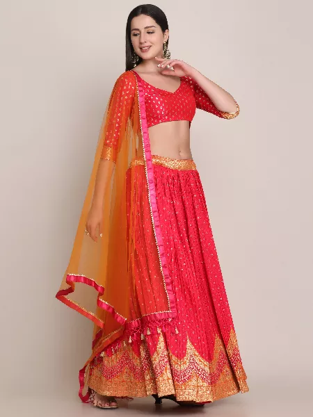 Pink Color Woven Art Silk Jacquard Lehenga Choli with Dupatta Indian Wedding Lehenga Choli