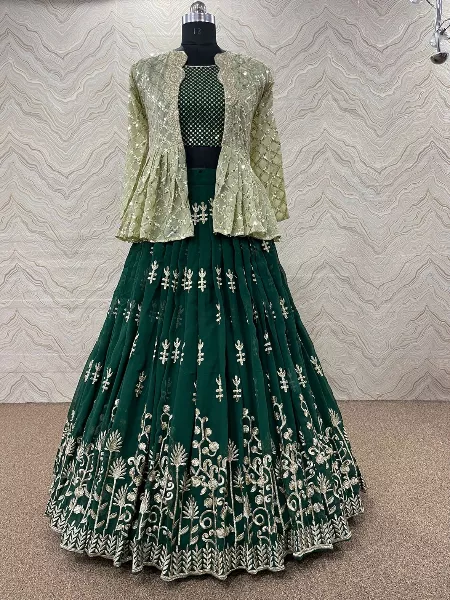 Designer Lehenga Choli With Shrug in Georgette Wit Embroidery and Sequence Work