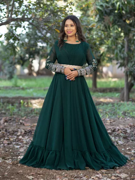 Buy Rama Green Slit Style Zari Embroidered Anarkali Suit