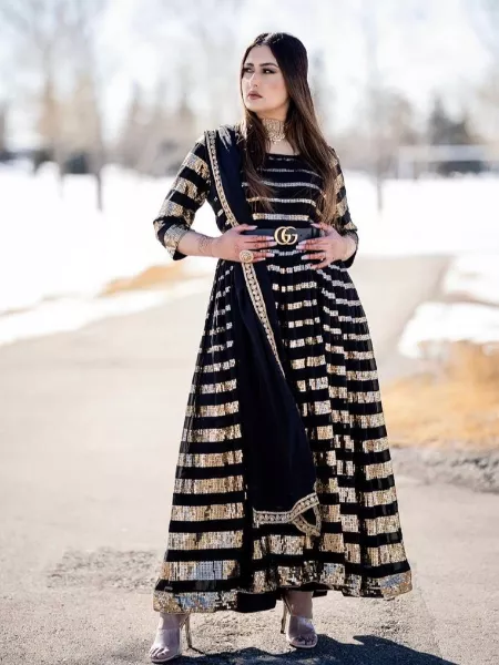 Black Color Full Sequence Work Gown With 4 Meter Flair and Dupatta