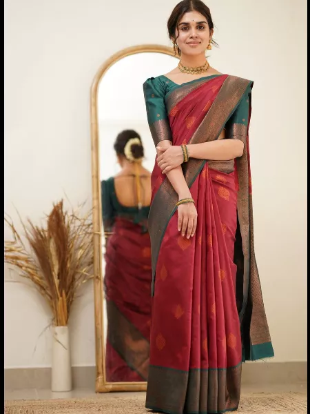 Dark Maroon Colour Zari Weaving Border Indian Designer Saree Beautiful Silk  Saree Fabric Quality is Best Partywear Saree - Etsy