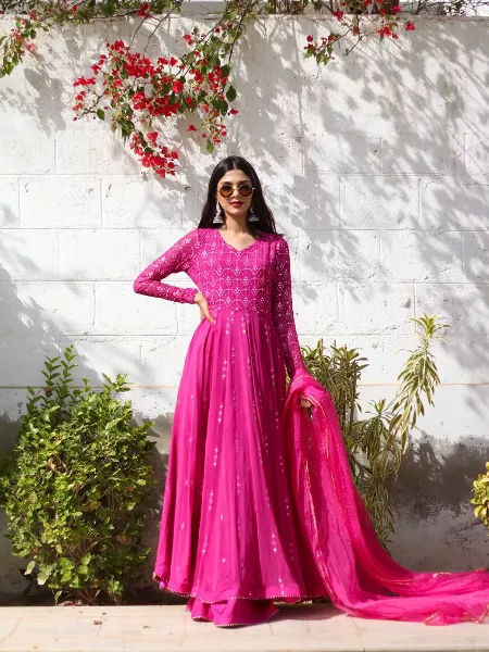 Pink Color Designer Gown in Georgette for Party and Reception