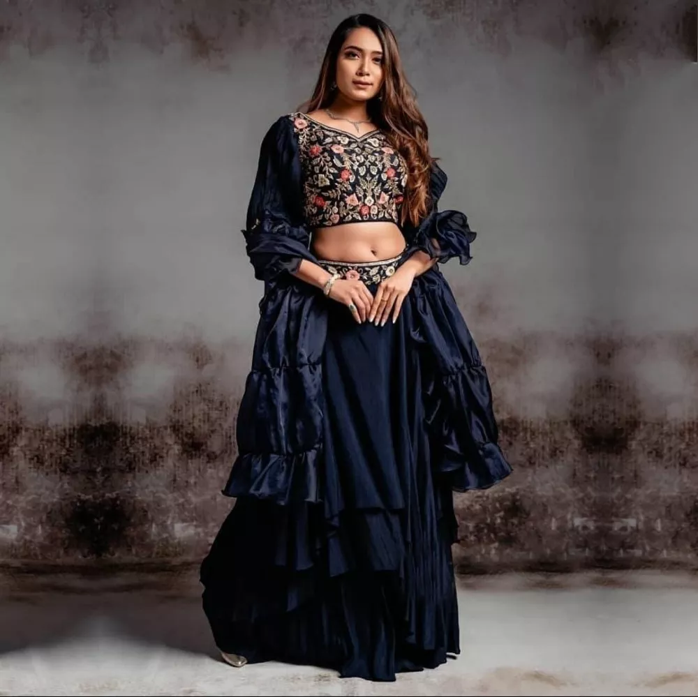 Stitched Blue Georgette Ruffle Lehenga Choli at Rs 1299 in Surat | ID:  23518674612