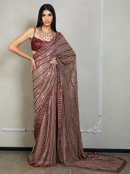 Bollywood Party Wear Sequence Saree in Grey Georgette Fabric