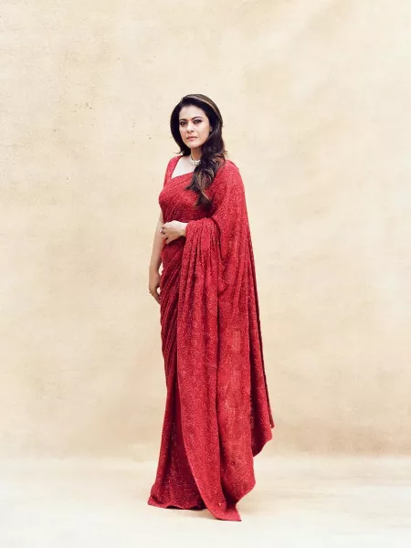 Kajol Red Color Saree in Heavy Sequence Work for Wedding Ceremony and Reception