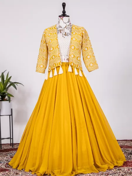 Mustard Color Ready to Wear Lehenga for Haldi Ceremony With Designer Koti