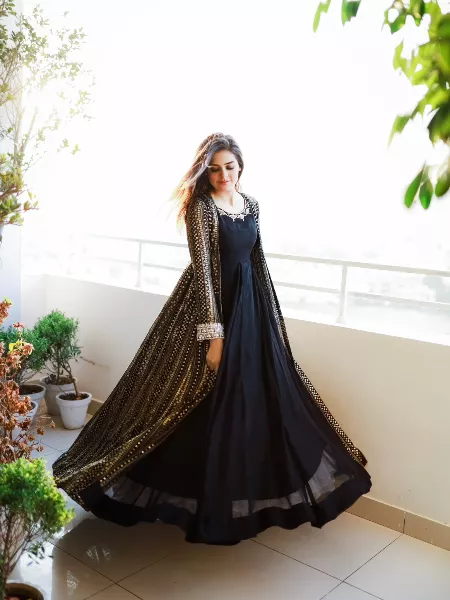 Buy Designer Sarees, Salwar Kameez, Kurtis & Tunic and Lehenga  Choli.Beautiful Georgette Black Anarkali Salwar Kameez