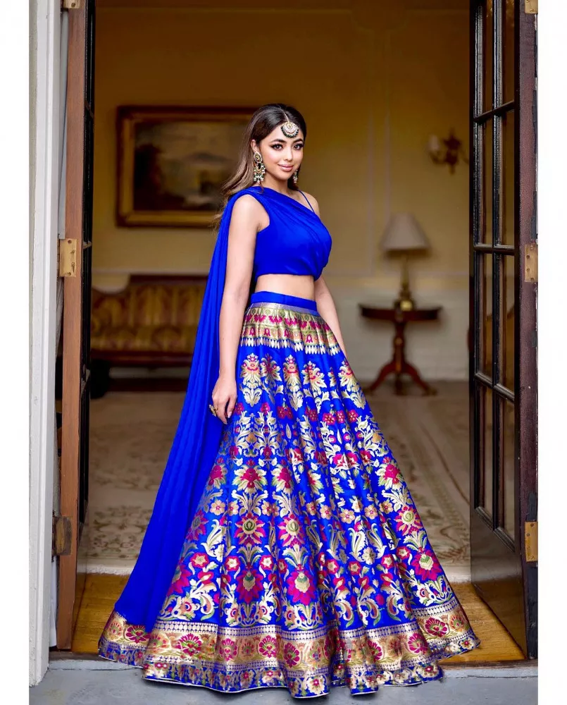 Blue & Pink Bandhani Printed Lehenga Choli With Leheriya Attached Dupatta  Set - Lcouture Designs