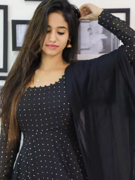 Attractive Black Color Foil Print Slim Fit Dress in Georgette With Dupatta