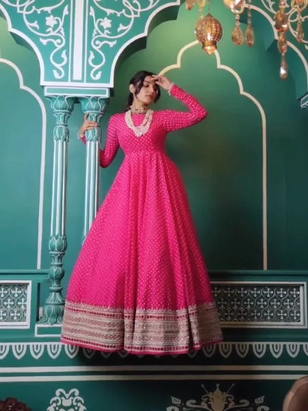 Pink Color Designer Anarkali Gown With Digital Print and Embroidery Work
