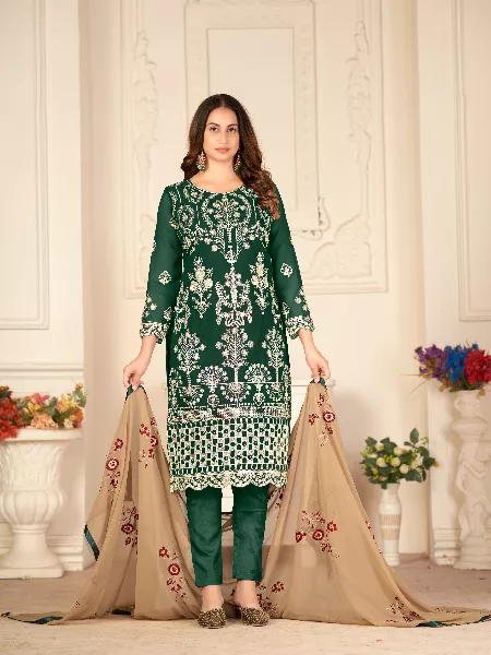 Green Color Pakistani Suit With Heavy Embroidery Work and Designer Dupatta Wedding and Reception Pakistani Suit