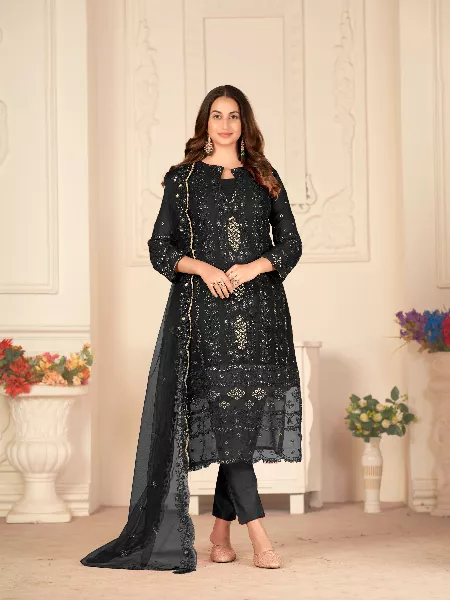 Black Color Pakistani Suit With Heavy Embroidery Work and Designer Dupatta Wedding and Reception Pakistani Suit