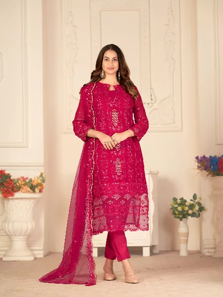 Pink Color Pakistani Suit With Heavy Embroidery Work and Designer Dupatta Wedding and Reception Pakistani Suit
