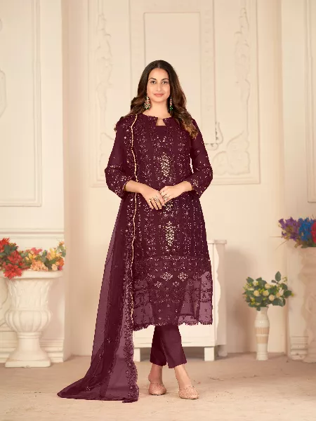 Maroon Pakistani Suit With Heavy Embroidery Work and Designer Dupatta Wedding and Reception Pakistani Suit