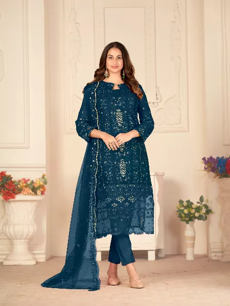 Rama Pakistani Suit With Heavy Embroidery Work and Designer Dupatta Wedding and Reception Pakistani Suit