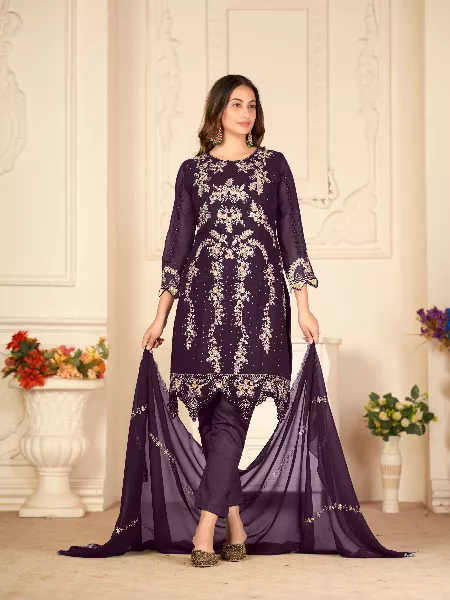 Wine Color Pakistani Suit With Heavy Embroidery Work and Designer Dupatta Wedding and Reception Pakistani Suit