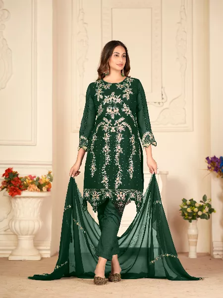 Green Fancy Pakistani Suit With Heavy Embroidery Work and Designer Dupatta Wedding and Reception Pakistani Suit