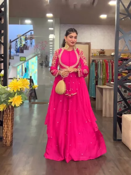Pink Color Designer Bollywood Anarkali Dress With Embroidery and Dupatta in  USA, UK, Malaysia, South Africa, Dubai, Singapore