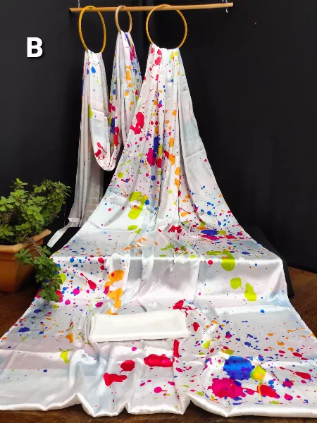 Holi Festival Saree in Japan Satin with Digital Print and Blouse Indian Sari for Holi