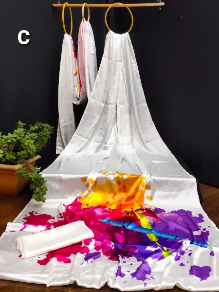 Holi Festival Saree in Japan Satin with Digital Print and Blouse Indian Sari for Holi