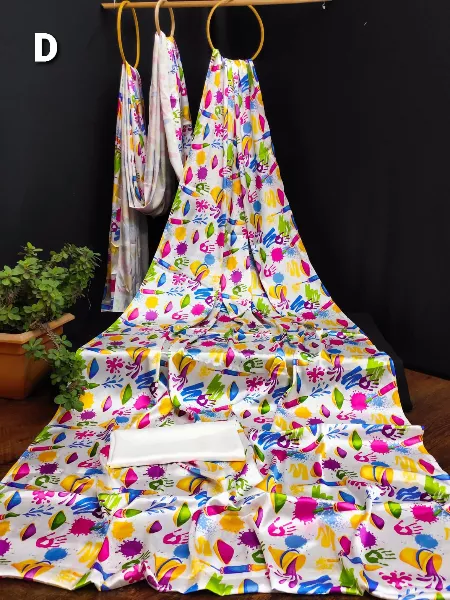 Holi Festival Saree in Japan Satin with Beautiful Digital Print and Blouse Sari for Holi